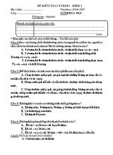 Đề kiểm tra cuối kì I  Khối 4 năm học 2016 - 2017 môn Khoa Học